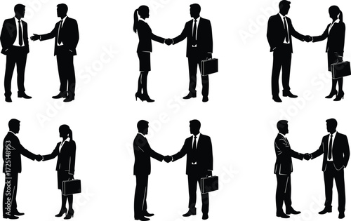 Business silhouettes, professionals, handshake, agreement, partnership, collaboration, teamwork, negotiation, corporate attire, workplace, communication, leadership, contract, deal, success, strategy
