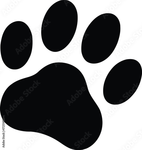 Black Paw Print Icon on White Background