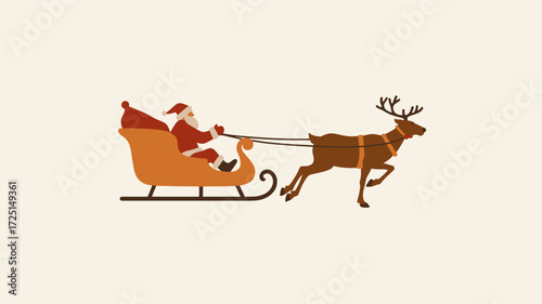 Stylized silhouette of santa claus in a sleigh pulled by a reindeer against a neutral background evoking winter holidays and christmas spirit silhouette