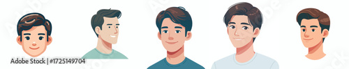 vector avatar of a man's face with neat side part hair, medium skin, smiling expression