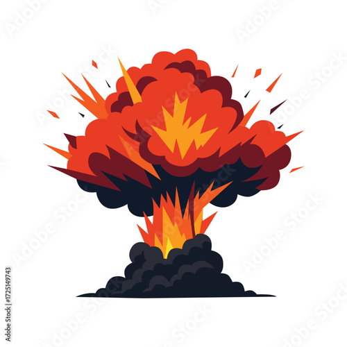 A huge, fiery mushroom cloud explosion with jagged flames. isolated on a white background.