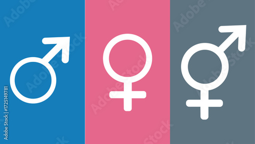 Gender symbols and signs including male Mars arrow and female Venus icon on a pink background vector illustration concept for love relationship