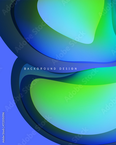 Abstract layers overlap, creating vibrant blue, green gradients. Modern design element for backgrounds, presentations. Smooth transitions present visual depth.