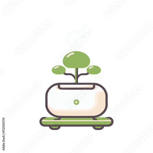 A modern planter with a small tree, showcasing greenery in a minimalist design on a white background
