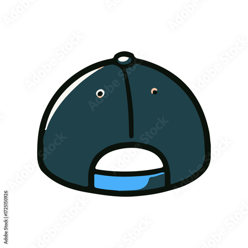 A stylish blue and black baseball cap viewed from the back, showcasing its design and stitching
