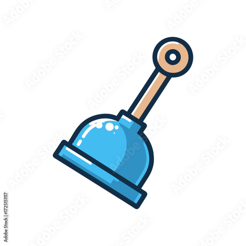A vibrant blue plunger with a wooden handle, isolated on a white background, ideal for cleaning tasks