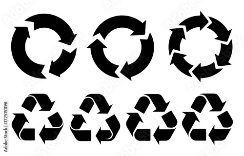 Collection of Black Recycling and Circular Arrow Icons