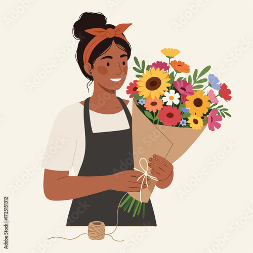 Smiling florist with bouquet
