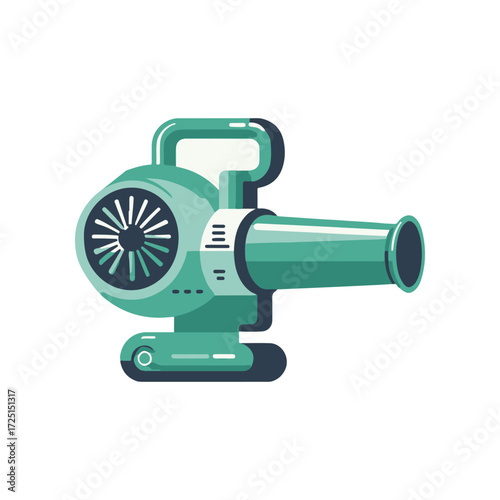 A vibrant green leaf blower positioned on a clean white background, showcasing its design and functionality