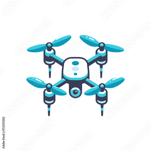 A vibrant illustration of a drone with four propellers hovering in a clear sky, showcasing technology
