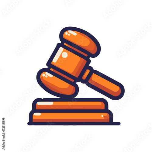 A vibrant illustration of a gavel striking a block, symbolizing justice and law in action