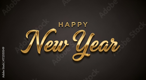 A luxurious typography for Happy New Year 2026 with a shiny 3D golden font and glossy texture on a clean dark background for a festive holiday banner.