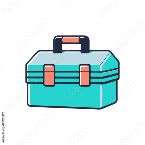 A vibrant turquoise toolbox with orange accents, set against a clean white background, ideal for DIY projects