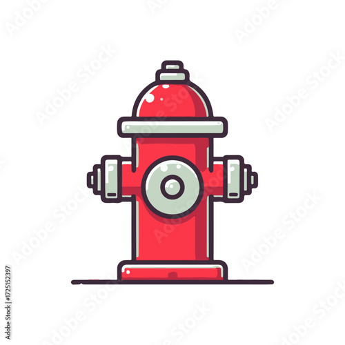 Bright red fire hydrant standing prominently on a sidewalk, with a clear blue sky in the background