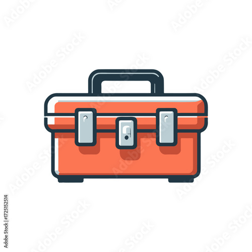 Brightly colored toolbox with a secure latch, set against a minimalistic background