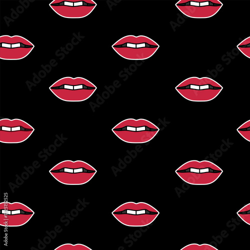 Vector seamless pattern with red lips on black background