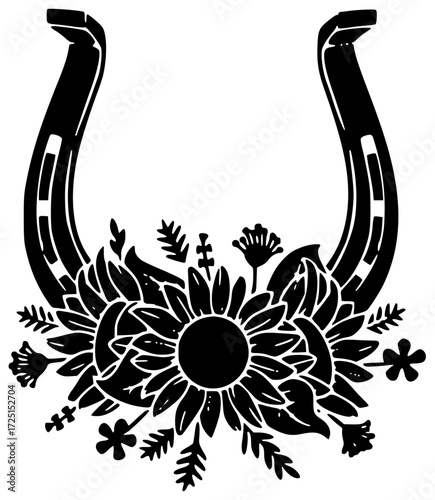 horseshoe illustration horse silhouette shoe logo lucky icon luck outline western steel good fortune white element metal old vintage shape and vector graphic background