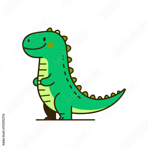 Cartoon dinosaur character standing cheerfully with a friendly expression and vibrant colors