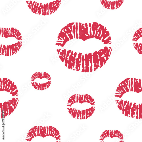 Vector seamless pattern with red lips prints on white background