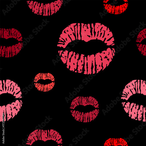 Vector seamless pattern with varicolored lips prints on black background