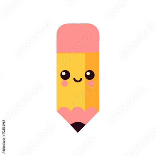 Cartoon pencil character with a smiling face, set against a simple white background, ideal for educational materials
