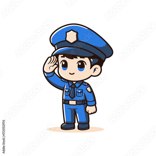 Cartoon police officer saluting, showcasing dedication to duty in a playful, vibrant style