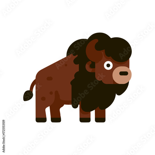 Cartoon-style illustration of a bison standing on a plain, with a simple background