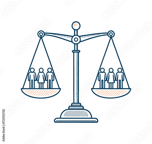 Vector art of scales of justice with people on each side