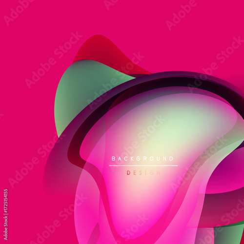 Abstract vibrant layers create dynamic composition. Pink dominates, accented by green, purple hues. Modern design element.
