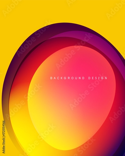 Abstract concentric circles. Vibrant yellow, orange, red, purple hues blend smoothly. Modern background design element.