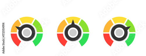 credit score gauge icons , risk level meters in red-yellow-green.Vector