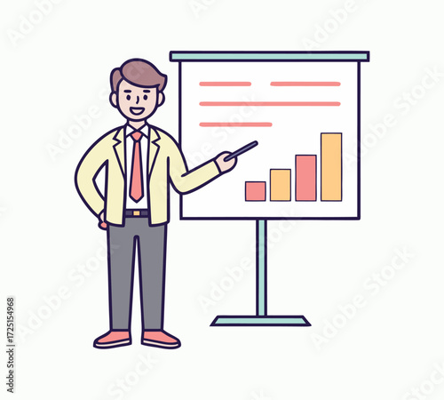 Vector art of businessman presenting a graph on a whiteboard