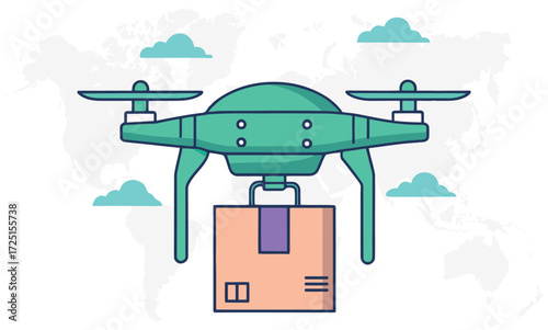 Vector art of drone delivering package
