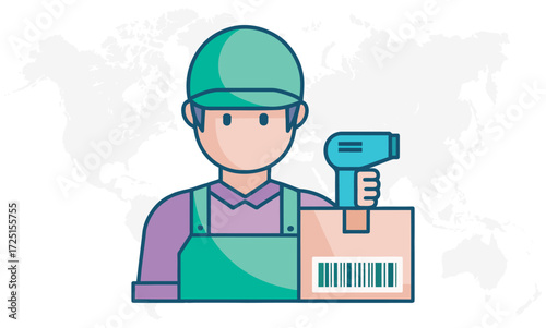Vector art of delivery person with scanner and package