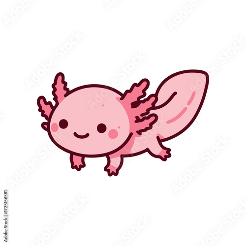 Cute pink axolotl character swimming joyfully in a serene aquatic environment