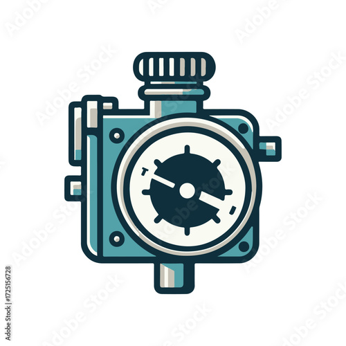 Detailed illustration of a pressure gauge with a clear dial and knobs, set against a plain background