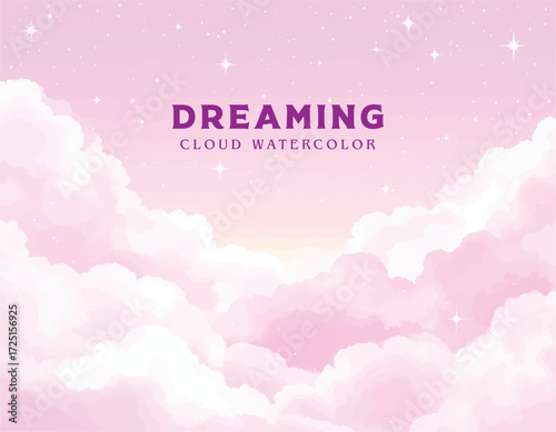 Sugar watercolor cotton pink clouds vector design background