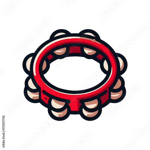 Vibrant red tambourine with jingles, set against a simple white background, ideal for music-themed projects