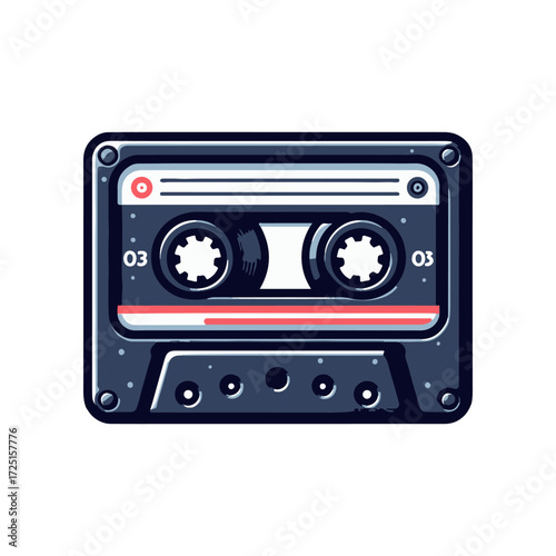 Vintage audio cassette tape with retro design, isolated on white background for nostalgic themes