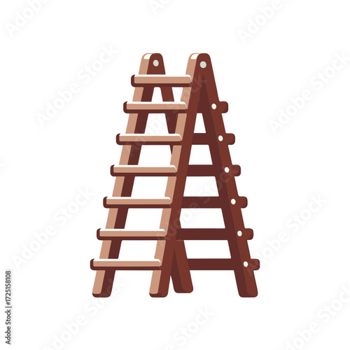 Wooden A-frame ladder standing upright, showcasing its sturdy design against a plain background
