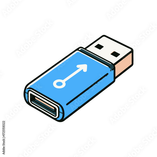 A blue USB adapter showcasing a male USB connector and female USB-C port against a plain background