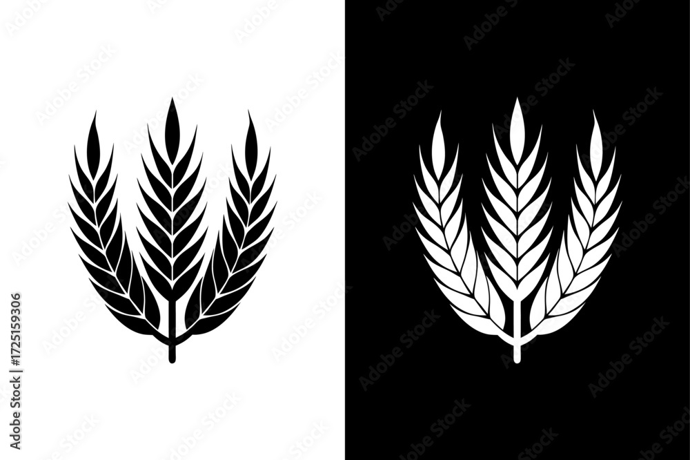 Fototapeta premium Rice and Wheat Crop Icon on Black and White Background.