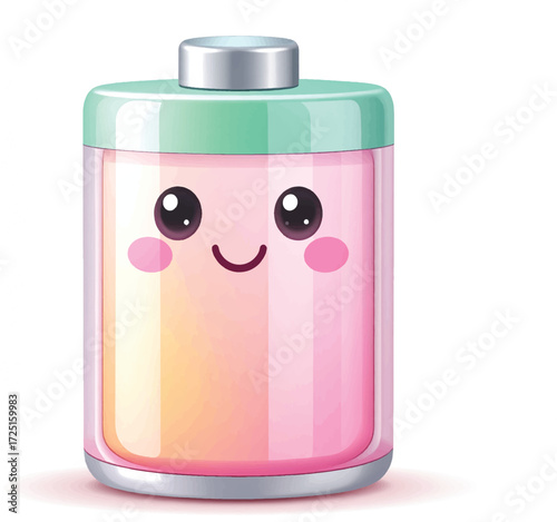Adorable cartoon battery character with a cheerful expression, ideal for illustrating energy, power, technology, and positive emotions in vibrant designs