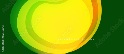Abstract vibrant layers create dynamic visual effect. Smooth gradients blend yellow, green, orange hues. Modern design suitable backgrounds.