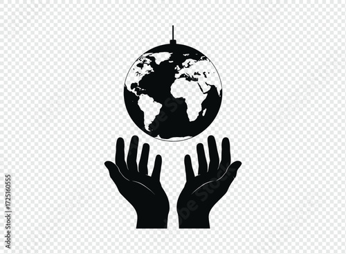 Hands holding the earth icon silhouette
