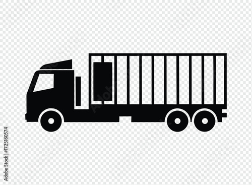 Black silhouette of a delivery truck on transparent background