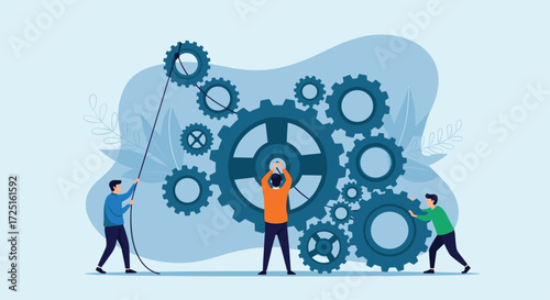 Teamwork collaboration concept dynamic gears interlocking mechanisms symbolizing business synergy and team effort vector