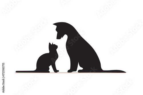 Cat and Dog Silhouette Facing Each Other