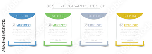 Infographic template Design. Business presentation with 4 step process. Vector concept with icon and paper style. Can be used for info graphics, charts, presentations, web sites, banners ETC Design.