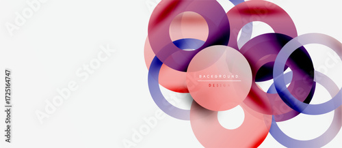 Abstract circles overlap, creating vibrant red, purple hues. Minimalist design suits modern backgrounds, presentations. Clean, dynamic composition.